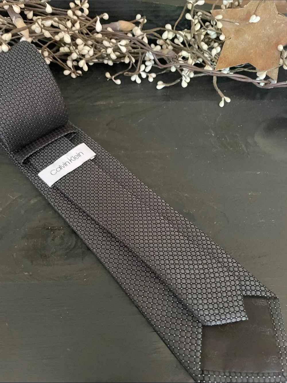 Calvin Klein Textured Charcoal Gray/Navy Geometric Tie